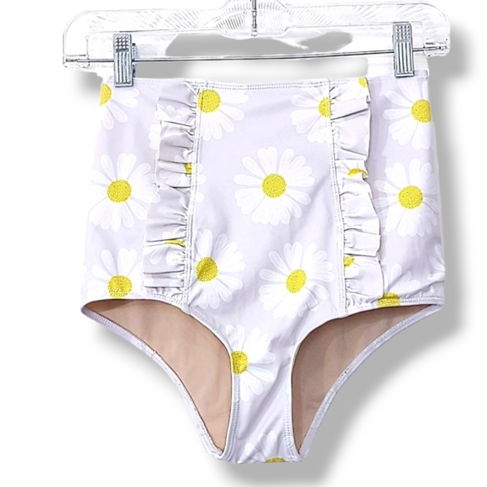 Kortni Jeane Swimsuit Bottoms High-Waist XS Daisy Yellow White Full Coverage